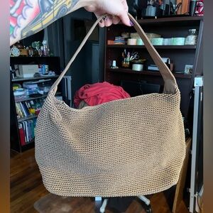 The Sak Crochet Tan Woven Shoulder Bag